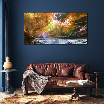 Tableau sur verre Paysage d'automne au bord de la rivière