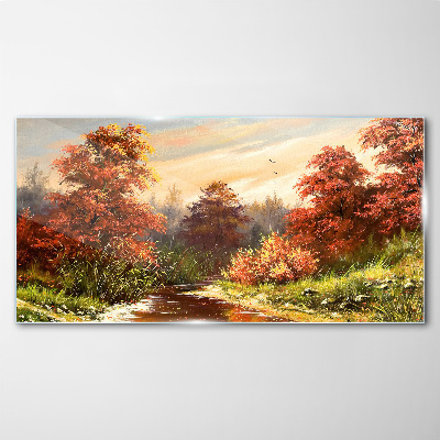 Tableau verre imprimé Paysage d'automne avec une rivière