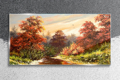 Tableau verre imprimé Paysage d'automne avec une rivière
