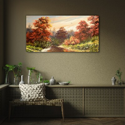 Tableau verre imprimé Paysage d'automne avec une rivière