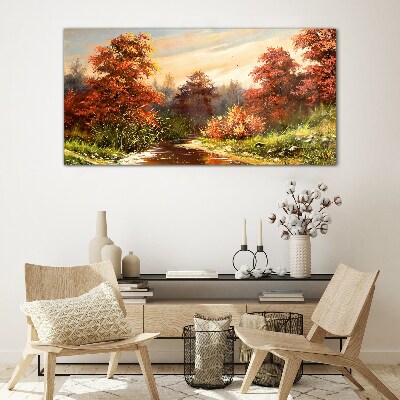 Tableau verre imprimé Paysage d'automne avec une rivière
