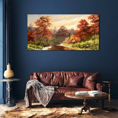 Tableau verre imprimé Paysage d'automne avec une rivière
