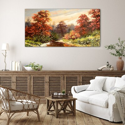 Tableau verre imprimé Paysage d'automne avec une rivière