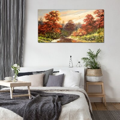 Tableau verre imprimé Paysage d'automne avec une rivière