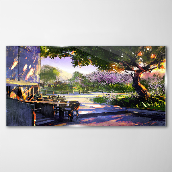 Tableau imprimé sur verre Paysage printanier avec arbres en fleurs