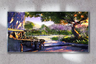 Tableau imprimé sur verre Paysage printanier avec arbres en fleurs