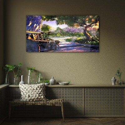 Tableau imprimé sur verre Paysage printanier avec arbres en fleurs