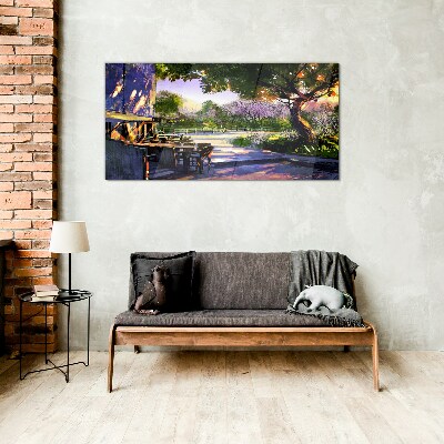 Tableau imprimé sur verre Paysage printanier avec arbres en fleurs