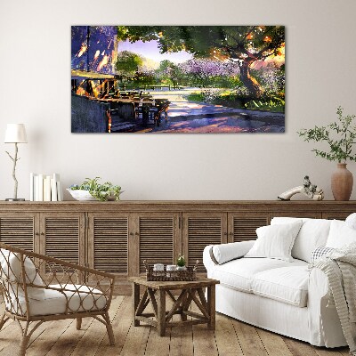 Tableau imprimé sur verre Paysage printanier avec arbres en fleurs
