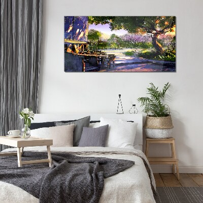 Tableau imprimé sur verre Paysage printanier avec arbres en fleurs