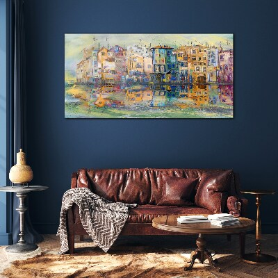 Tableau verre imprimé Une ville colorée au bord de l'eau