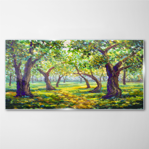 Tableau photo sur verre Un bosquet vert sous les rayons du soleil