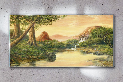Tableau sur verre Un paysage paisible avec une rivière et des arbres