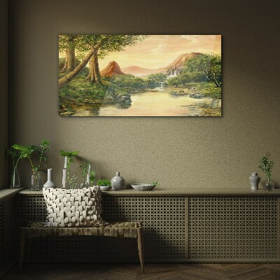 Tableau sur verre Un paysage paisible avec une rivière et des arbres