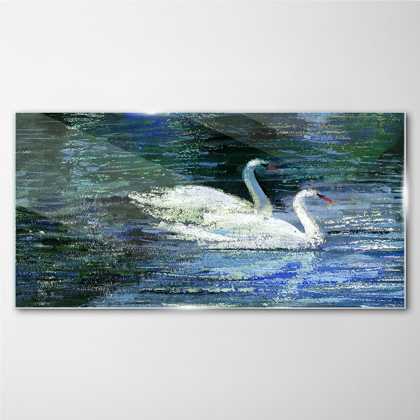 Tableau imprimé sur verre Eau calme avec des cygnes