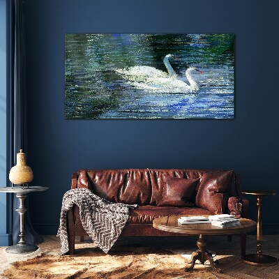 Tableau imprimé sur verre Eau calme avec des cygnes