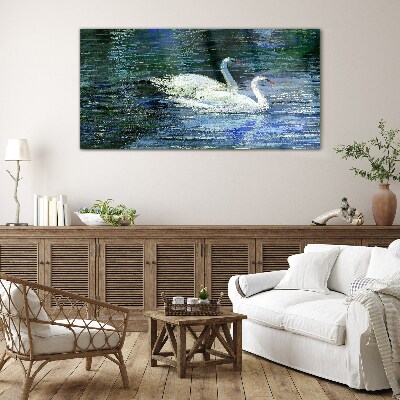 Tableau imprimé sur verre Eau calme avec des cygnes