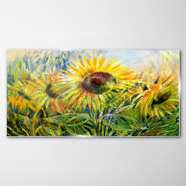 Tableau verre imprimé Tournesols au soleil d'été