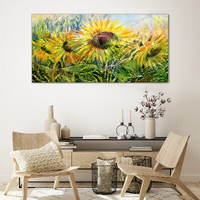 Tableau verre imprimé Tournesols au soleil d'été