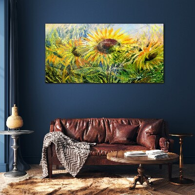 Tableau verre imprimé Tournesols au soleil d'été