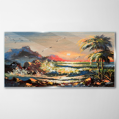 Tableau verre imprimé Coucher de soleil tropical sur la mer
