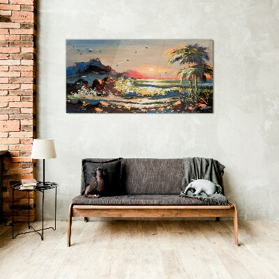 Tableau verre imprimé Coucher de soleil tropical sur la mer
