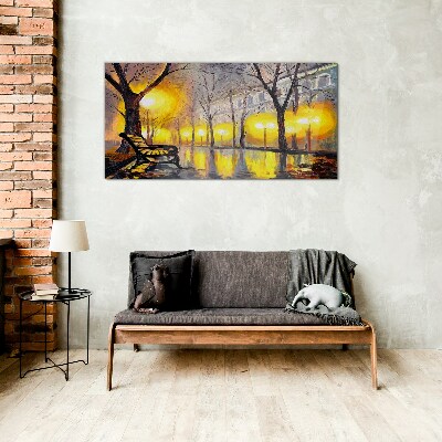 Tableau photo sur verre Lumières dorées dans le parc