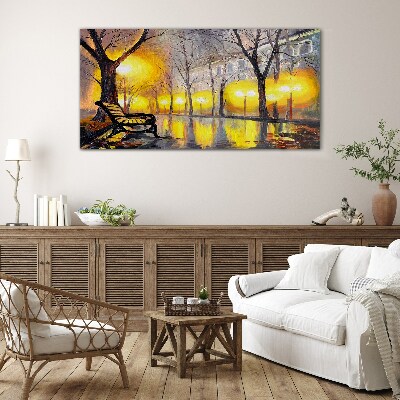 Tableau photo sur verre Lumières dorées dans le parc