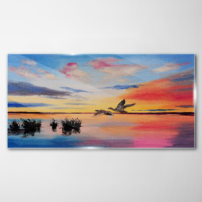 Tableau en verre Coucher de soleil sur le lac