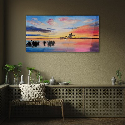 Tableau en verre Coucher de soleil sur le lac