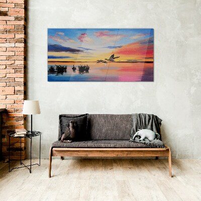 Tableau en verre Coucher de soleil sur le lac