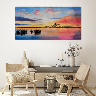 Tableau en verre Coucher de soleil sur le lac