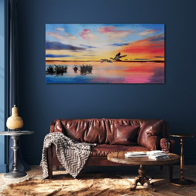 Tableau en verre Coucher de soleil sur le lac
