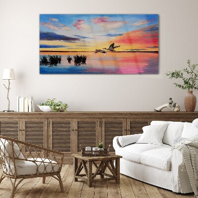Tableau en verre Coucher de soleil sur le lac