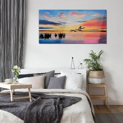 Tableau en verre Coucher de soleil sur le lac