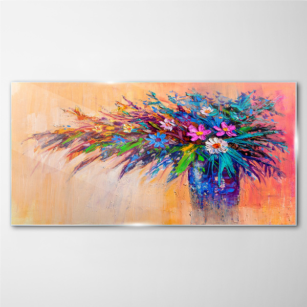 Tableau en verre Fleurs colorées dans un vase