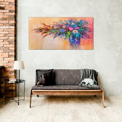 Tableau en verre Fleurs colorées dans un vase