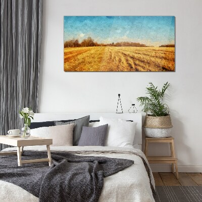 Tableau imprimé sur verre Champs dorés sous un ciel bleu