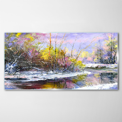 Tableau sur verre Paysage d'hiver avec une rivière