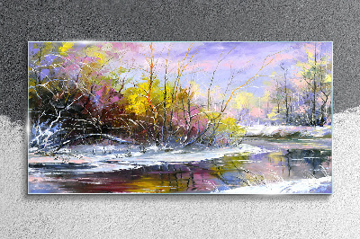 Tableau sur verre Paysage d'hiver avec une rivière