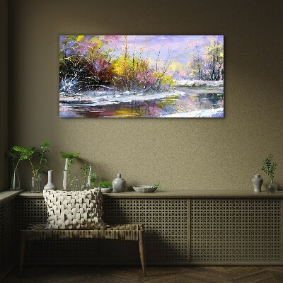 Tableau sur verre Paysage d'hiver avec une rivière