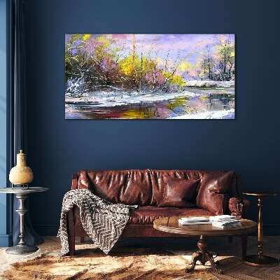 Tableau sur verre Paysage d'hiver avec une rivière
