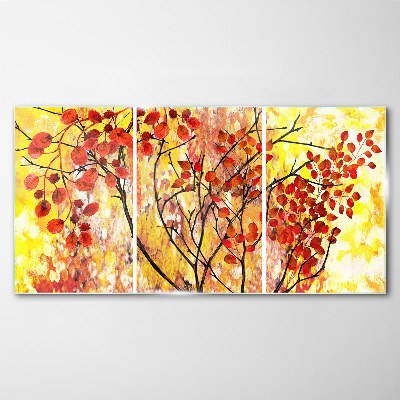 Tableau imprimé sur verre Feuilles d'automne sur fond jaune
