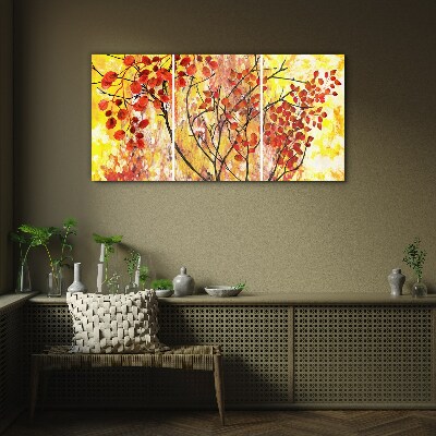 Tableau imprimé sur verre Feuilles d'automne sur fond jaune