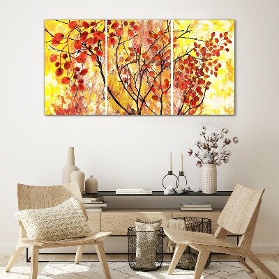 Tableau imprimé sur verre Feuilles d'automne sur fond jaune