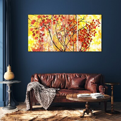 Tableau imprimé sur verre Feuilles d'automne sur fond jaune
