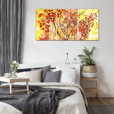 Tableau imprimé sur verre Feuilles d'automne sur fond jaune