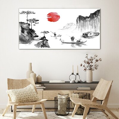 Tableau photo sur verre Un paysage paisible avec un coucher de soleil