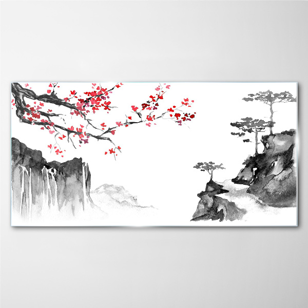 Tableau sur verre Paysages floraux de style japonais