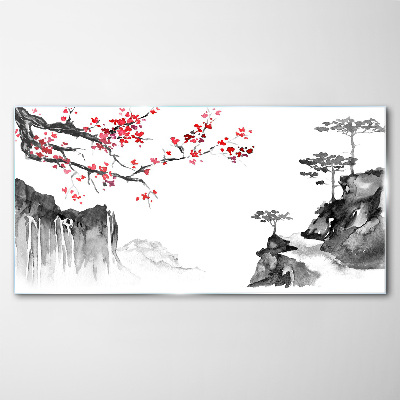 Tableau sur verre Paysages floraux de style japonais